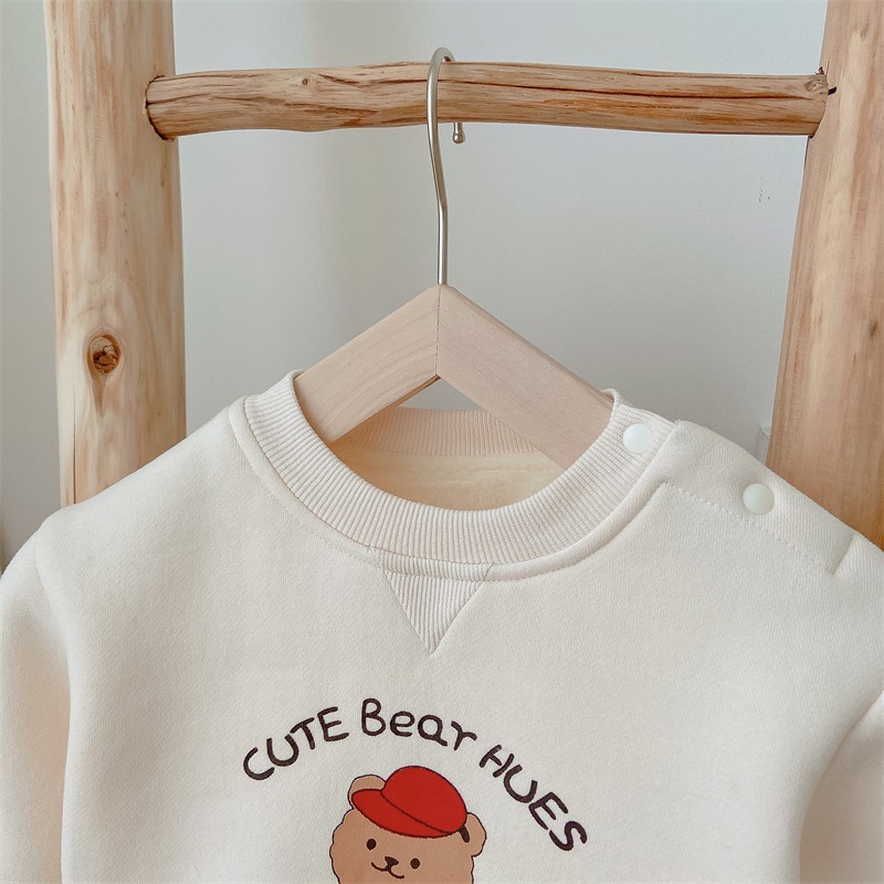 Baby Boy/Girl Winter Bear and Letter Print Long Sleeve Fluff Sweatshirt with Pants Set-kissminis