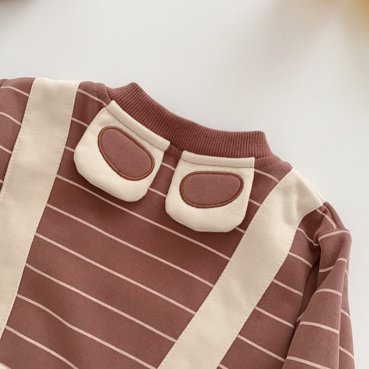 Baby Boy/Girl Cute Bear Pocket Design Fake Two Pieces Striped Long Sleeve Romper-kissminis