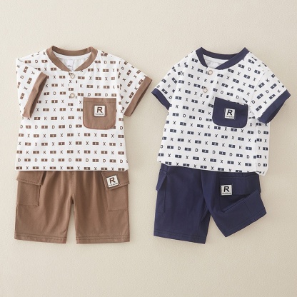 2pcs Baby Boy Monogram Print T-shirt with Pant Set-kissminis