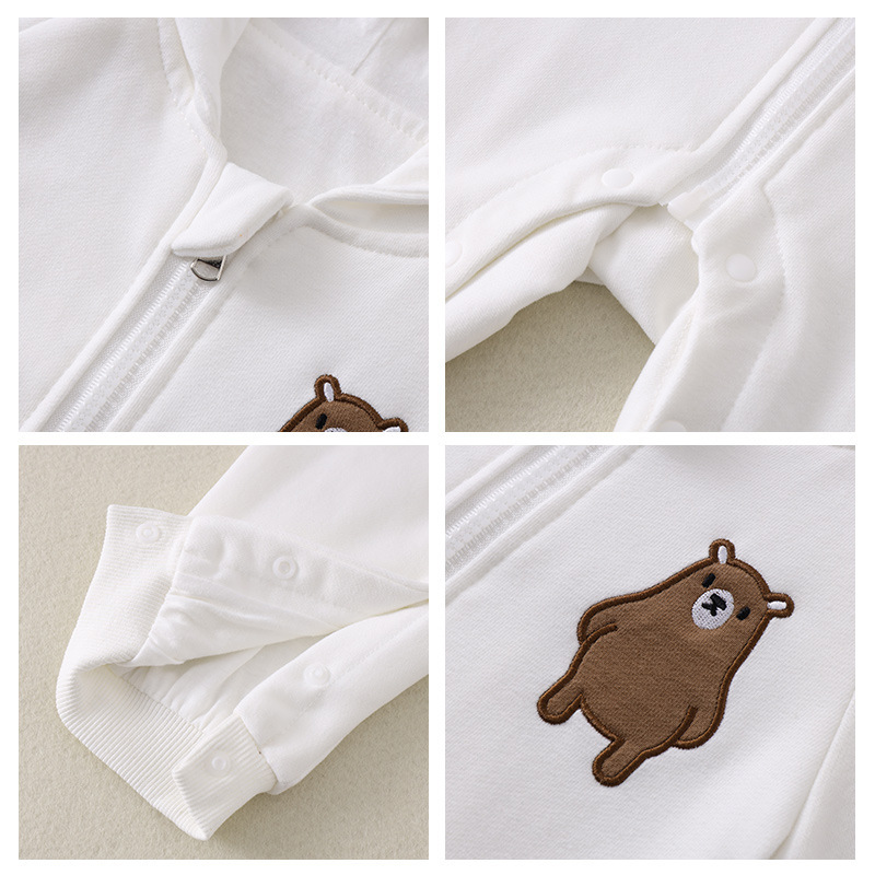 Newborn Baby Bear Pattern Hooded Zippered Long Sleeve Romper-kissminis