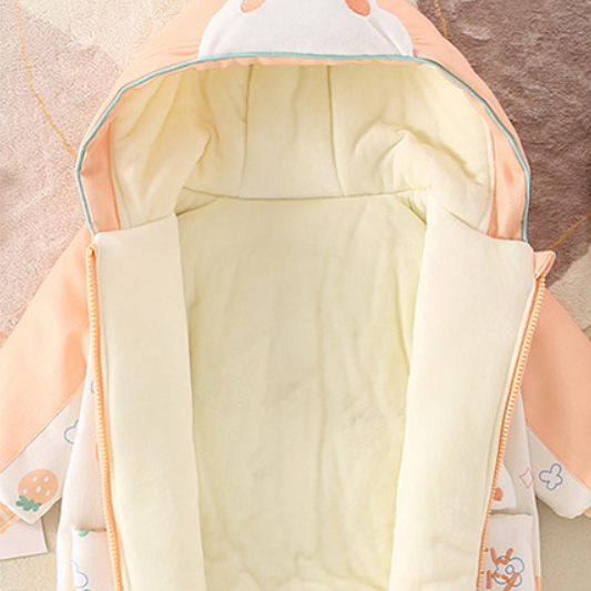 Baby Girl Winter Rabbit Patch Long Sleeve Fluff Hooded Romper-kissminis