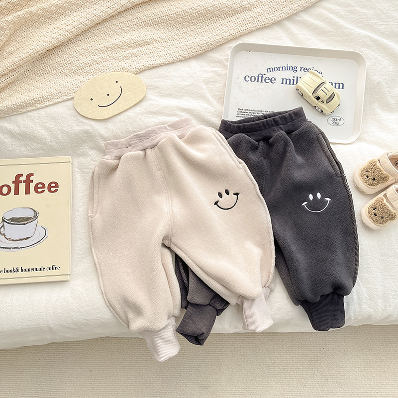 Toddler Boy/Girl Solid Color Smile Face Pattern Long Pants -kissminis