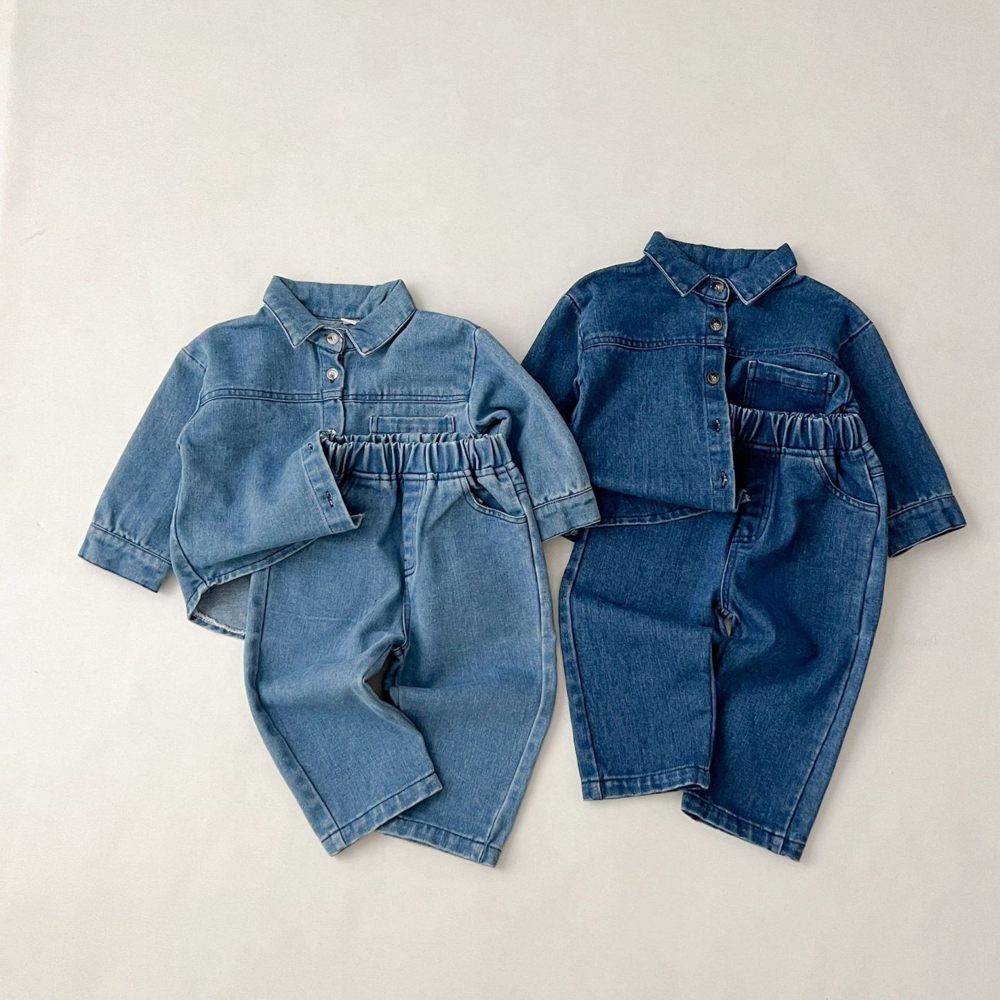 2pcs Baby Solid Color Denim Jacket and Pants Set-kissminis