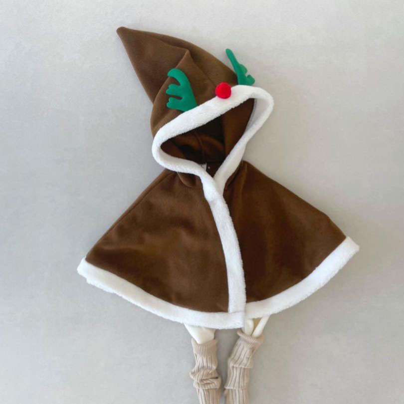 Baby Boy/Girl Winter Christmas Deer Ear Design Thicken Hooded Cloak-kissminis