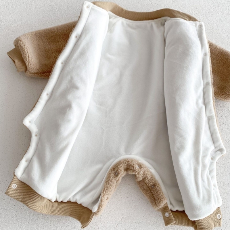 Winter FleeceBaby Boy/Girl Bear Design Solid Color Long Sleeve Romper-kissminis