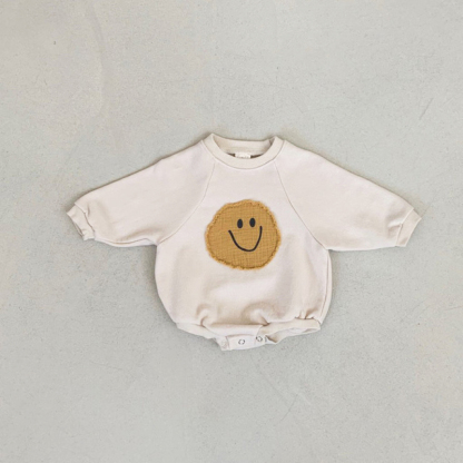 Newborn Baby Boy/Girl Smiling Face Patch Long Sleeve Casual Bodysuit