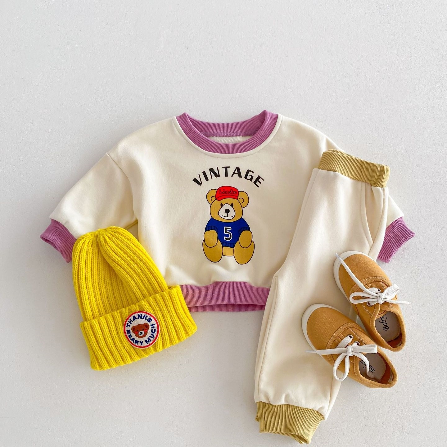 2pcs Baby Boy/Girl Bear Cartoon Sweatshirt and Pant Set-kissminis