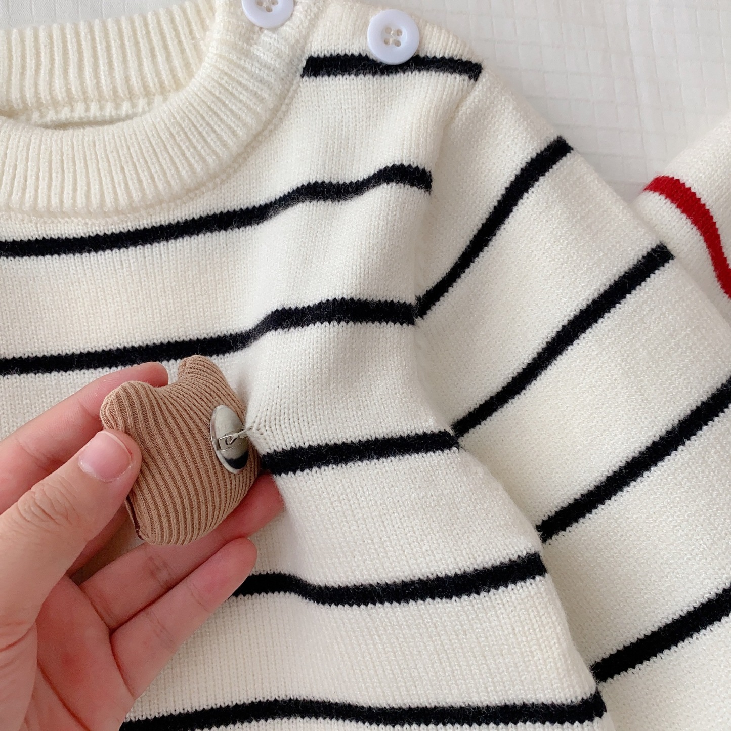 Baby Boy/Girl Cute 3D Bear Solid Color Striped Long Sleeve Romper-kissminis