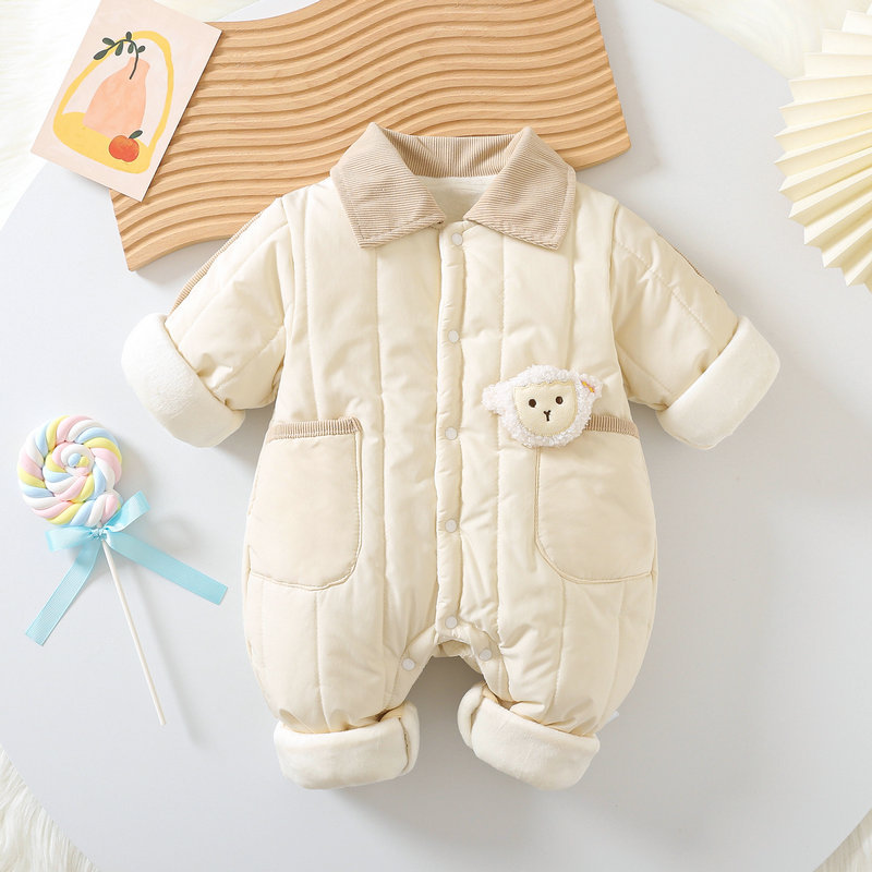 Baby Boy/Girl Square Collar Sheepskin Bag Romper-kissminis