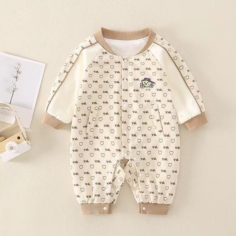 Baby Boy Cartoon and Heart Graphic Stand Collar Long Sleeve Romper-kissminis