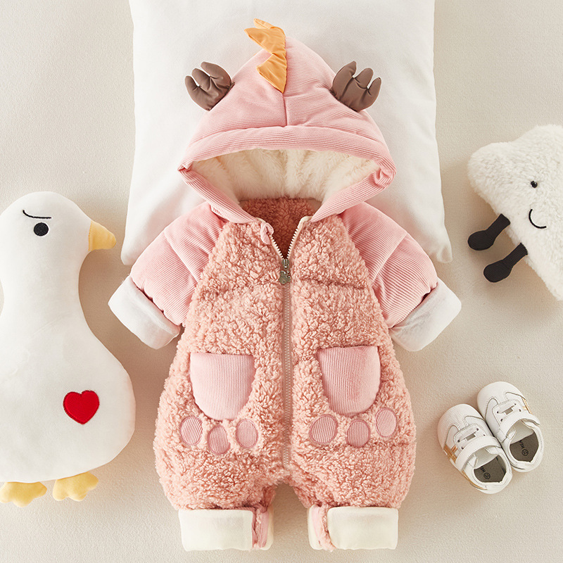 Baby Winter Warm Cute Animal Long Sleeve Fluff Hooded Romper-kissminis