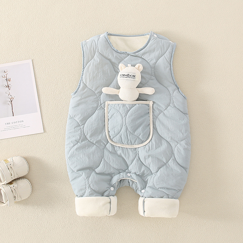 Baby Boy/Girl Winter Warm Thicken Filled with Cotton Overalls Romper with Rabbit Doll-kissminis