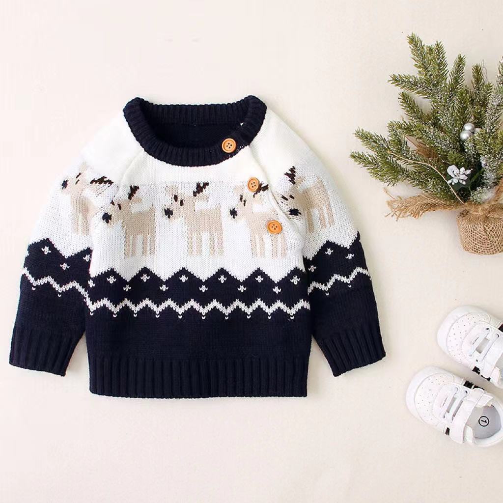 Baby Boy/Girl Christmas Style Cute Elk Pattern Long Sleeve Knitted Sweater-kissminis