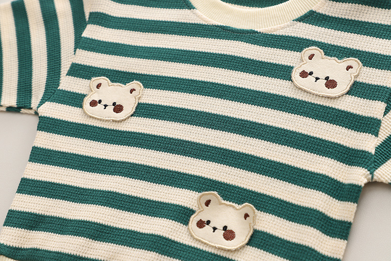 2pcs Toddler Striped and Bear Graphic Sweatshirt and Pant Set-kissminis