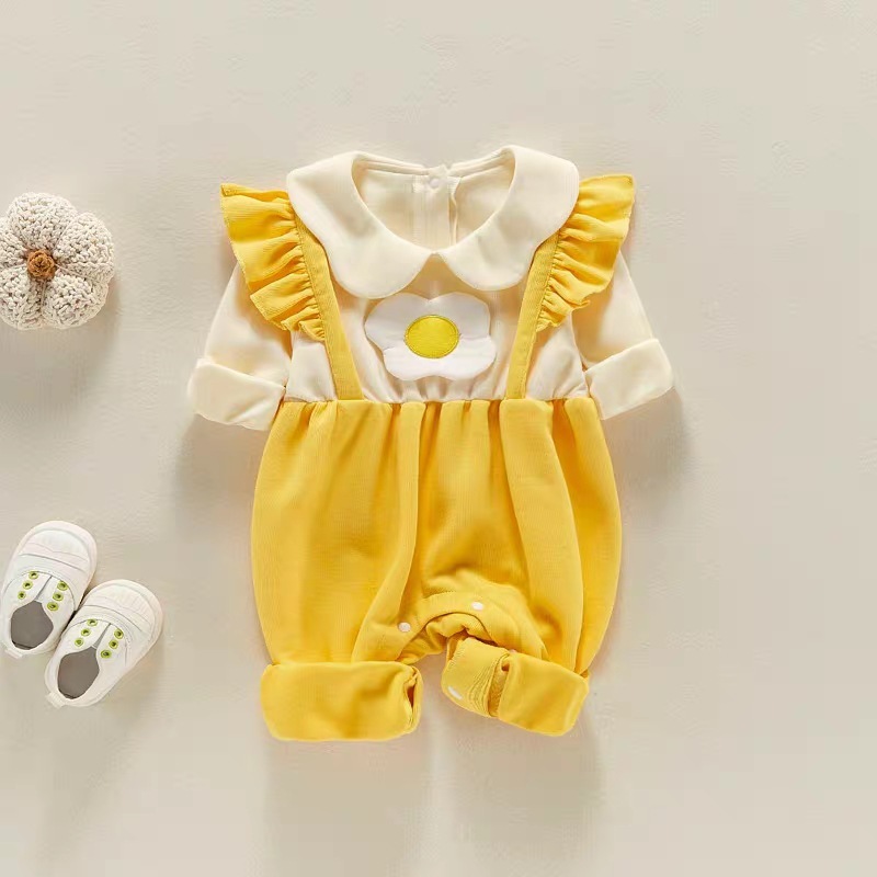 Baby Girl 3D Fruit/Floral Mock Two-pieces Ruffle Sleeve Romper