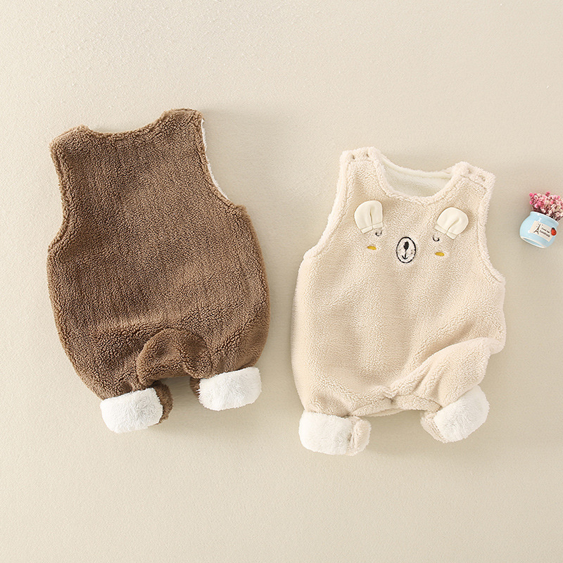 Baby Boy/Girl Cartoon Bear Winter Fluff Overalls Romper-kissminis