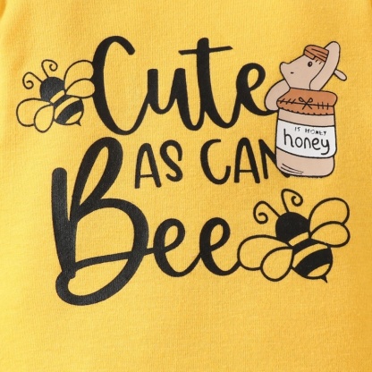 2pcs Baby Girl Cute Little Bee Print Long Sleeve Set With Hairband