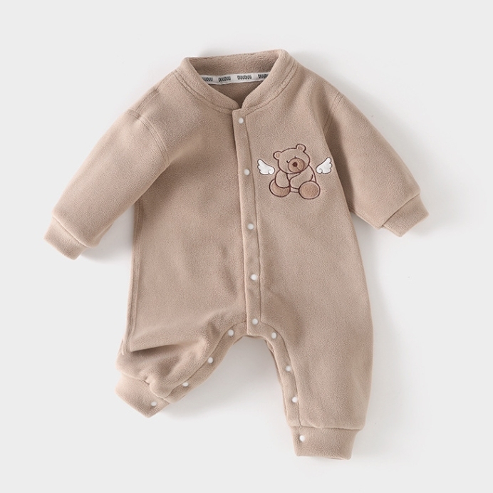 Baby Boy/Girl Solid-Colored Bear Print Romper-kissminis