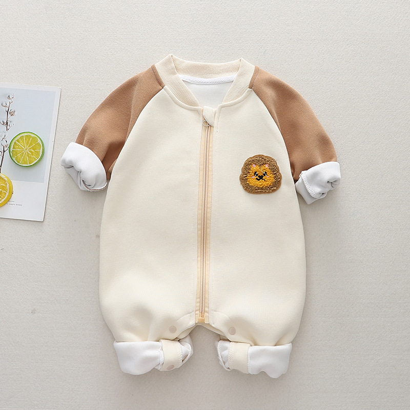 Baby Boy Cute Carton Lion Embroider Long Sleeve Romper-kissminis