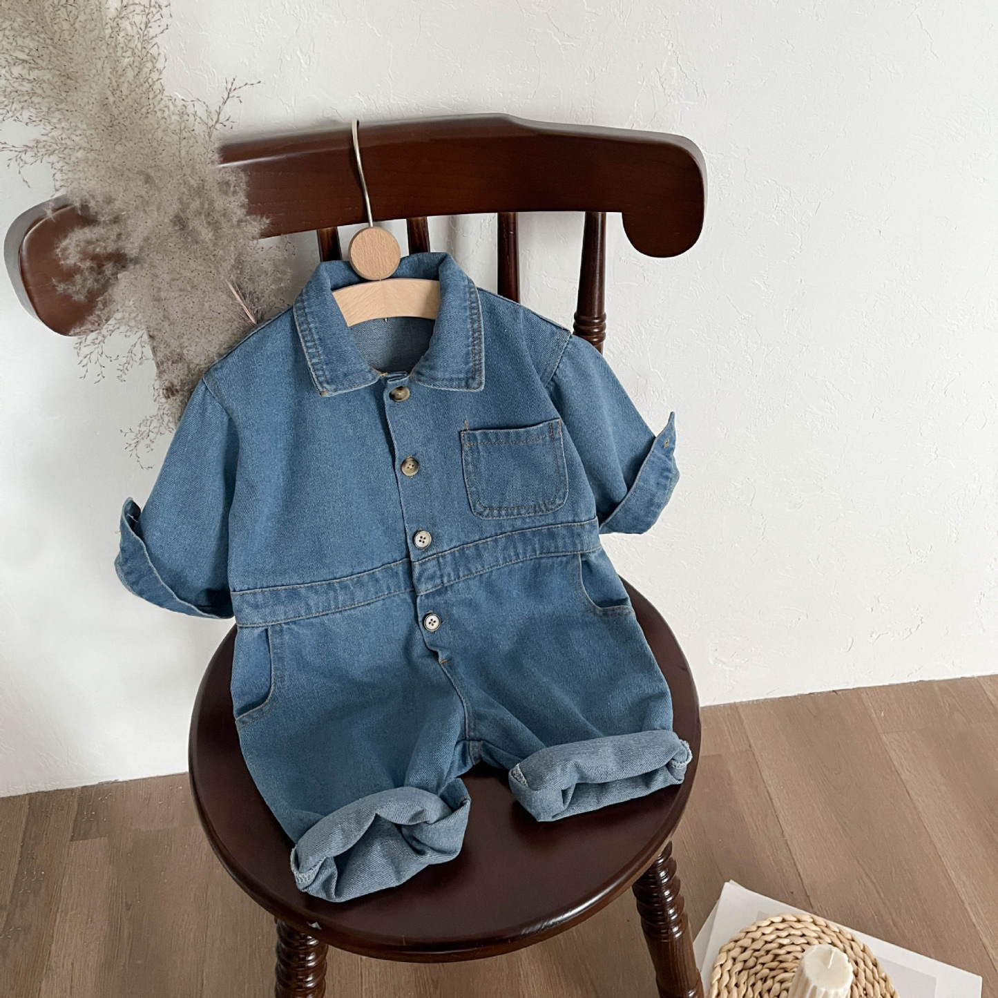 Baby Boy/Girl Denim Solid Color Romper-kissminis