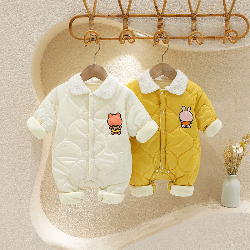 Baby Boy/Girl Cute Rabbit/Bear Pattern Solid Color Fluff Long Sleeve Romper-kissminis