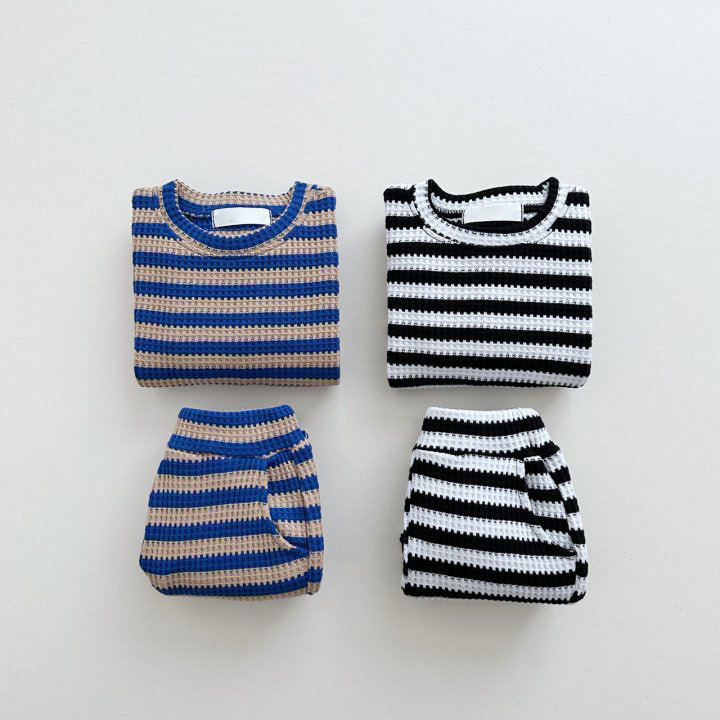2pcs Toddler Waffle Stripes Crew Neck Sweatshirt and Pants Set-kissminis