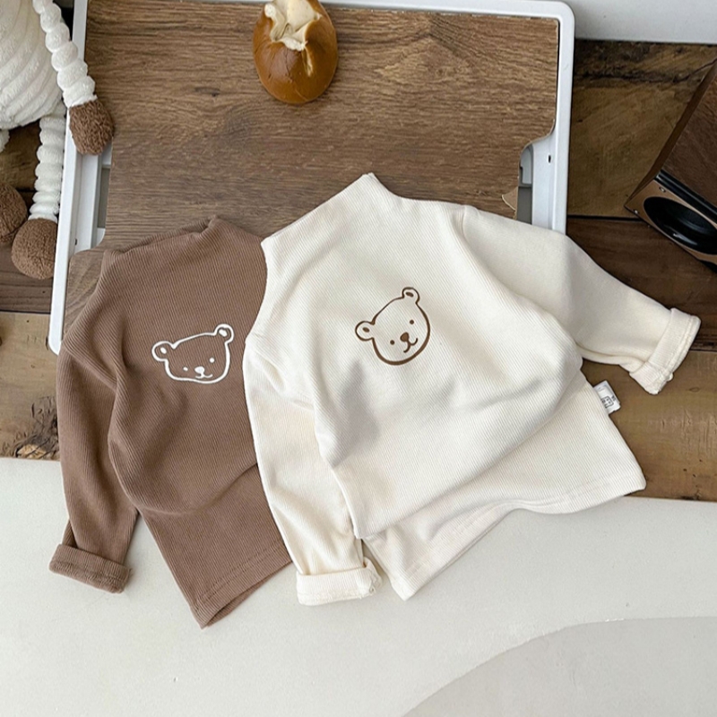 Baby Cartoon High Collar Bear Pattern Thermal Cloth Sweatshirt-kissminis