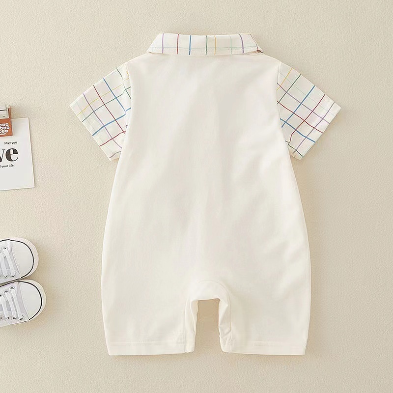 Baby Boy Stereoscopic Bear Plaid Splicing Romper-kissminis