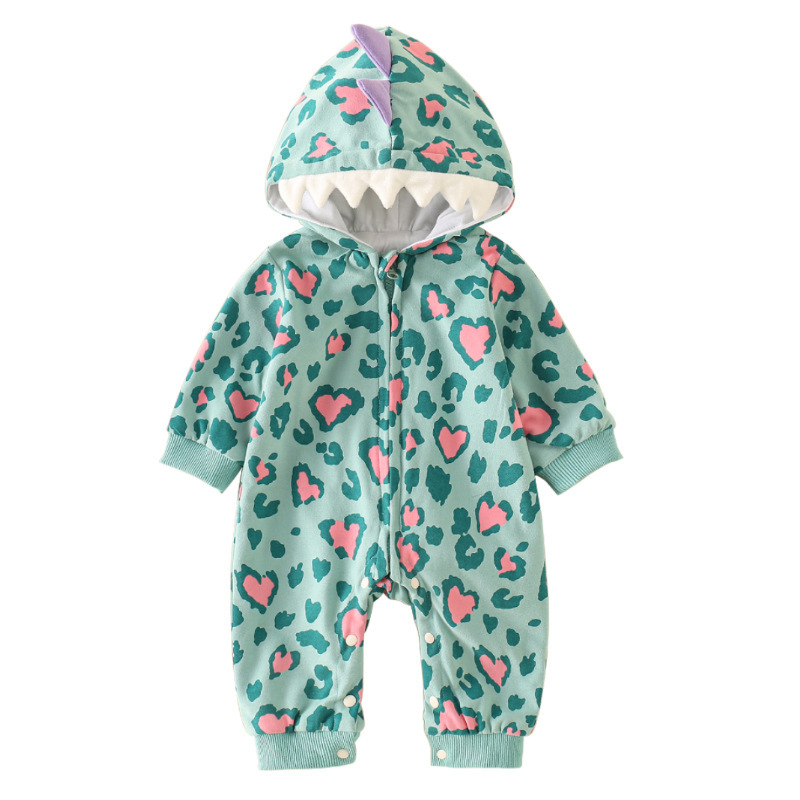 Newborn Baby Boy & Girl Dinosaur Design Hooded Long Sleeve Romper-kissminis