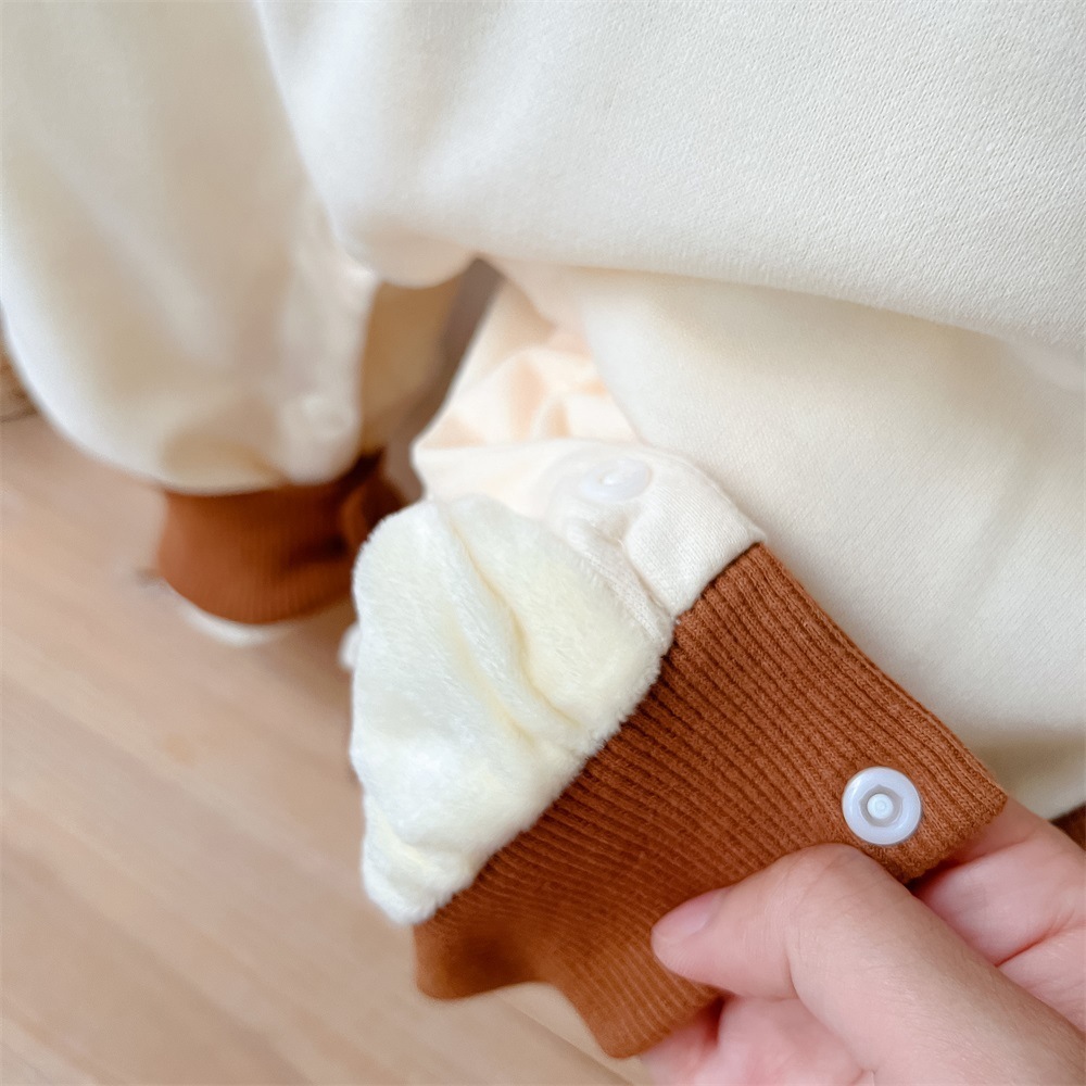 Baby Boy Winter Bear and Letter Patch Long Sleeve Fluff Romper-kissminis