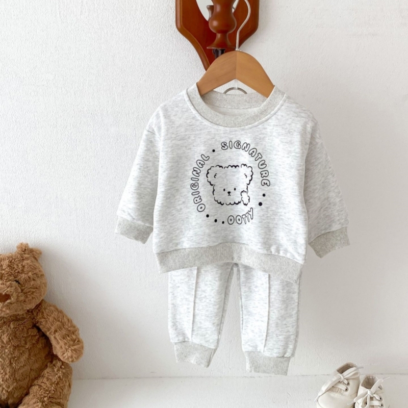 2pcs Baby Crew Neck Bear Letter Print Sweatshirt with Pants Set-kissminis