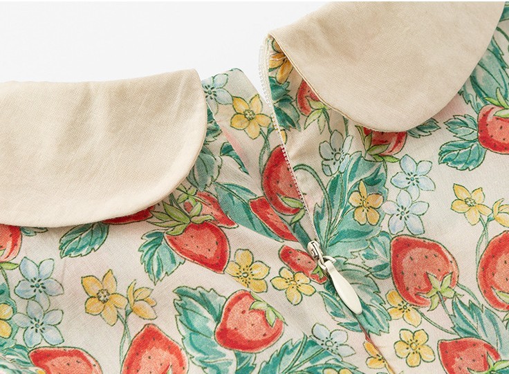 Baby Toddler Girl Strawberry Lapel Collar Sleeveless Dress