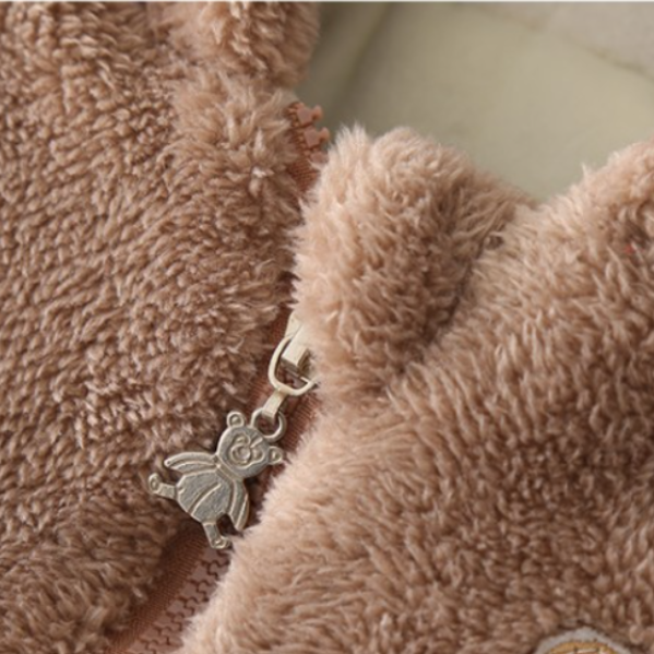 Baby Boy/Girl Winter Thicken Porket Embroidery Long Sleeve Hooded Fluff Romper-kissminis