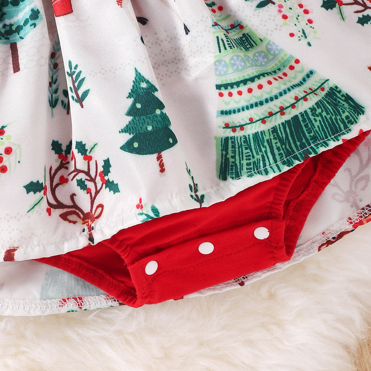 2pcs Baby Girl Christmas Cartoon Lace Long Sleeve Romper with Hair Band Set-kissminis