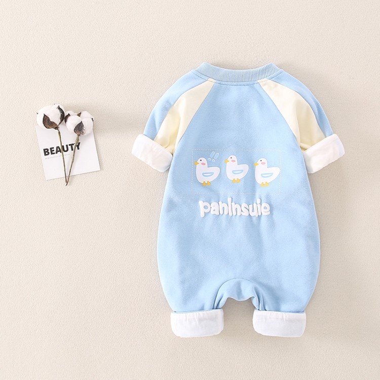 Baby Boy & Girl Cartoon Duck Print Long Sleeve Romper-kissminis
