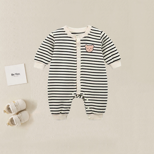 Baby Boy/Girl Cute Bear Pattern Striped Long Sleeve Romper-kissminis