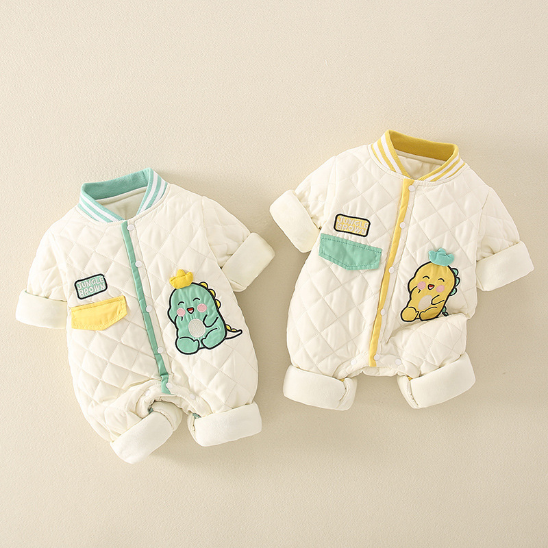 Baby Boy & Girl Cartoon Dinosaur Graphic Long Sleeve Romper-kissminis