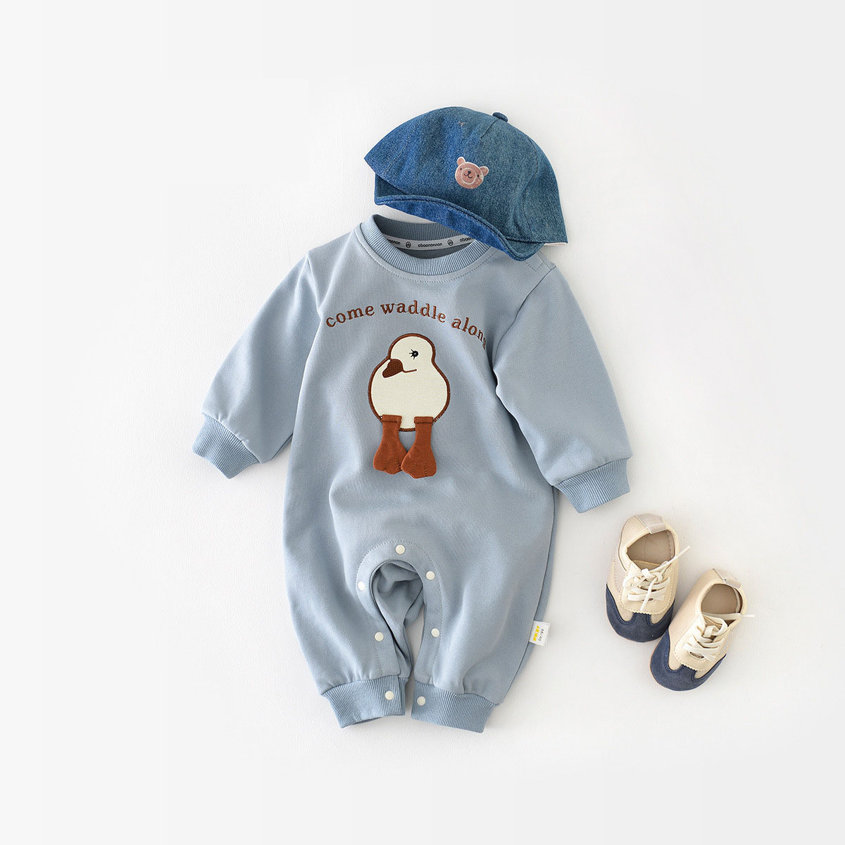 Cartoon Patch Crawling Baby Solid Color Romper-kissminis