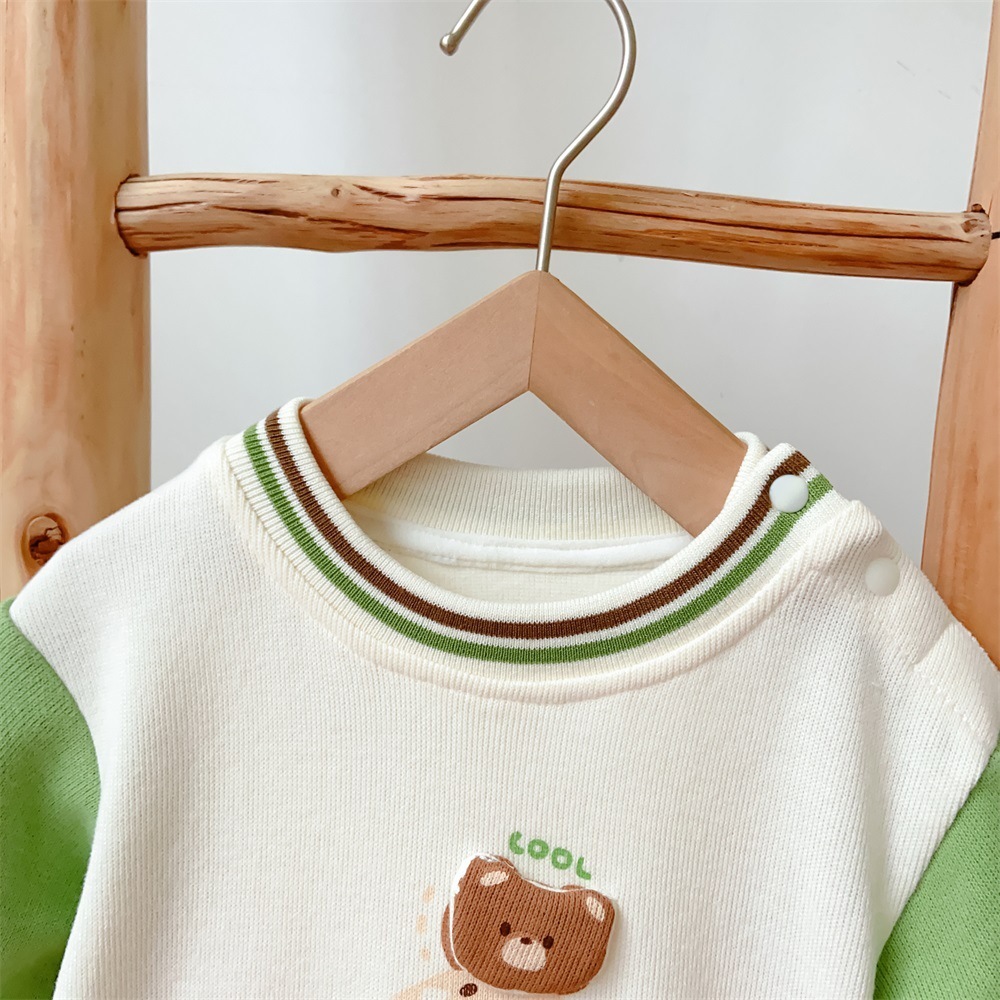 Baby Boy/Girl Bear Patch and Ice Cream Print Long Sleeve Romper-kissminis