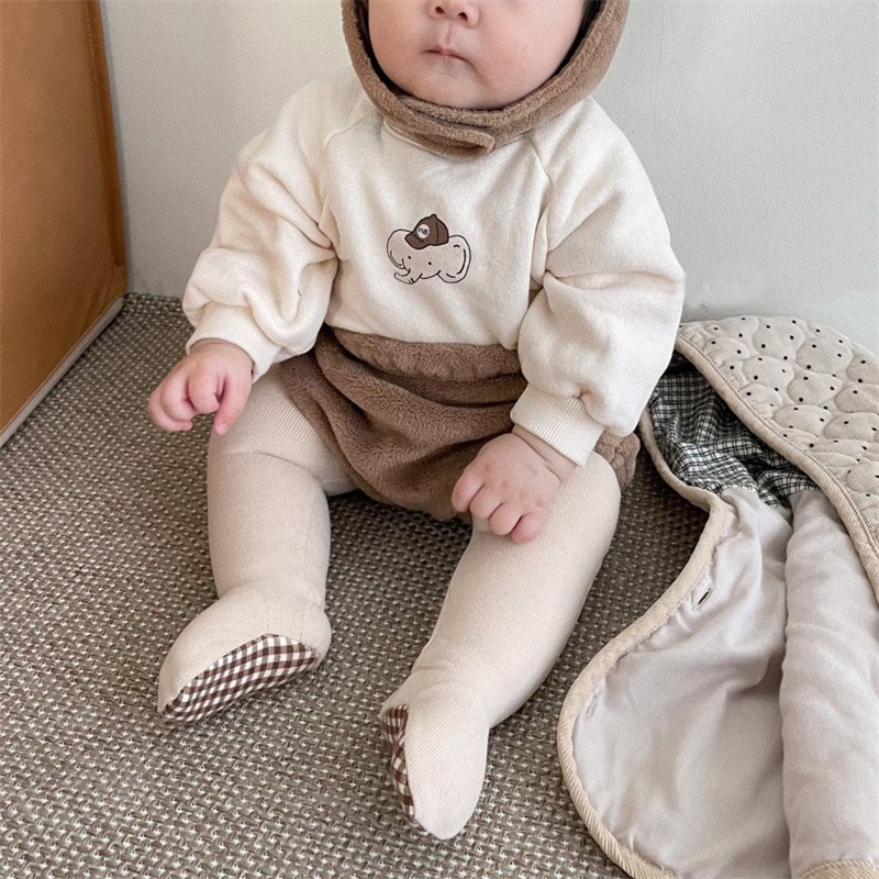 Baby Toddler Boy/Girl Ins Style Elephant Pattern Solid Color Long Sleeves Sweatshirt-kissminis