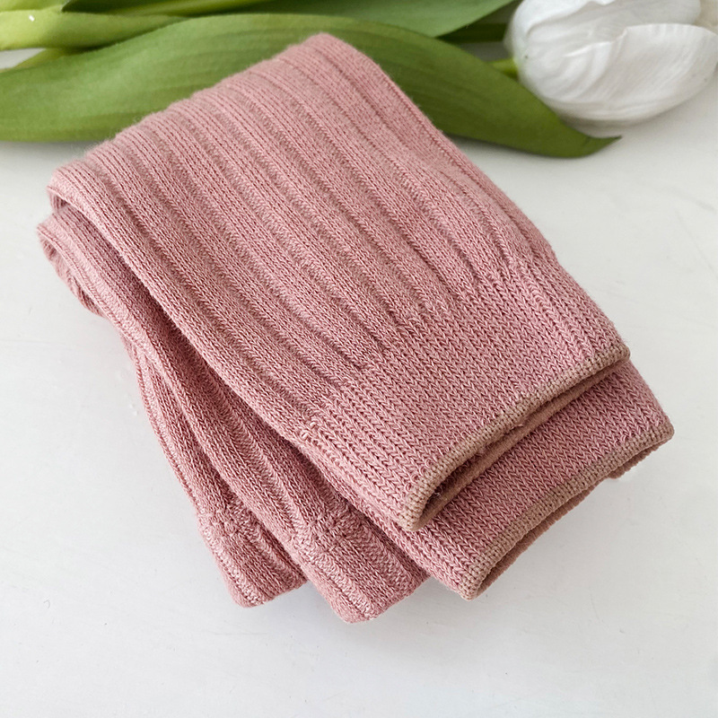 Baby Girl Solid Color Knitted Footless Leggings-kissminis