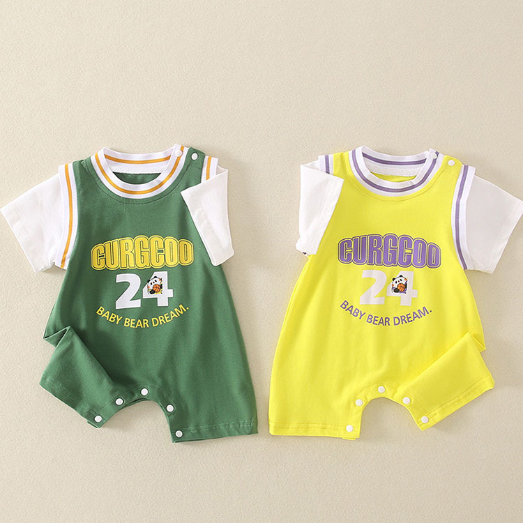 Baby Fake Two Piece 24 Jerseys Short Sleeve Romper-kissminis