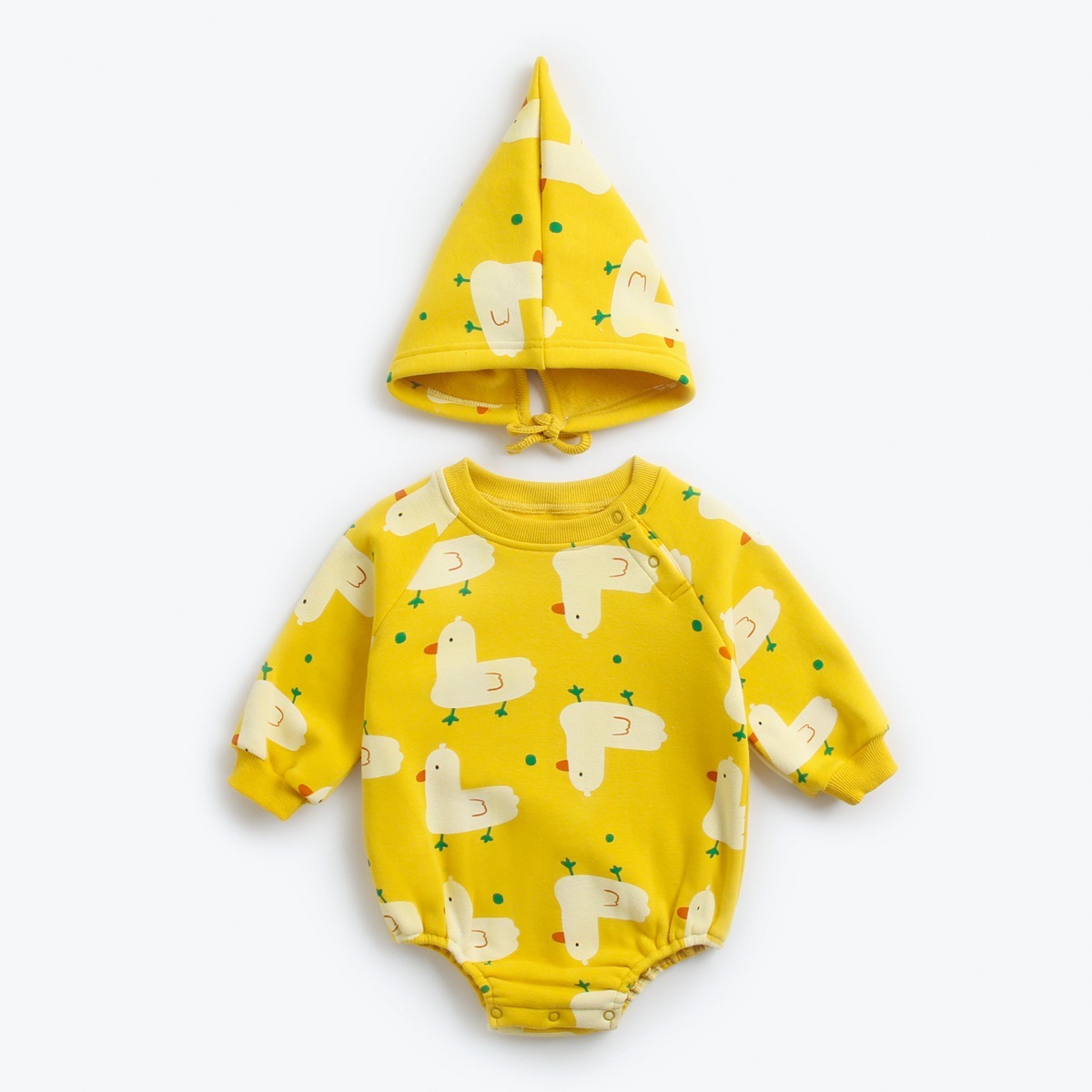 Baby Boy/Girl Allover Duck Pattern Long Sleeve Bodysuit and Hat Set-kissminis