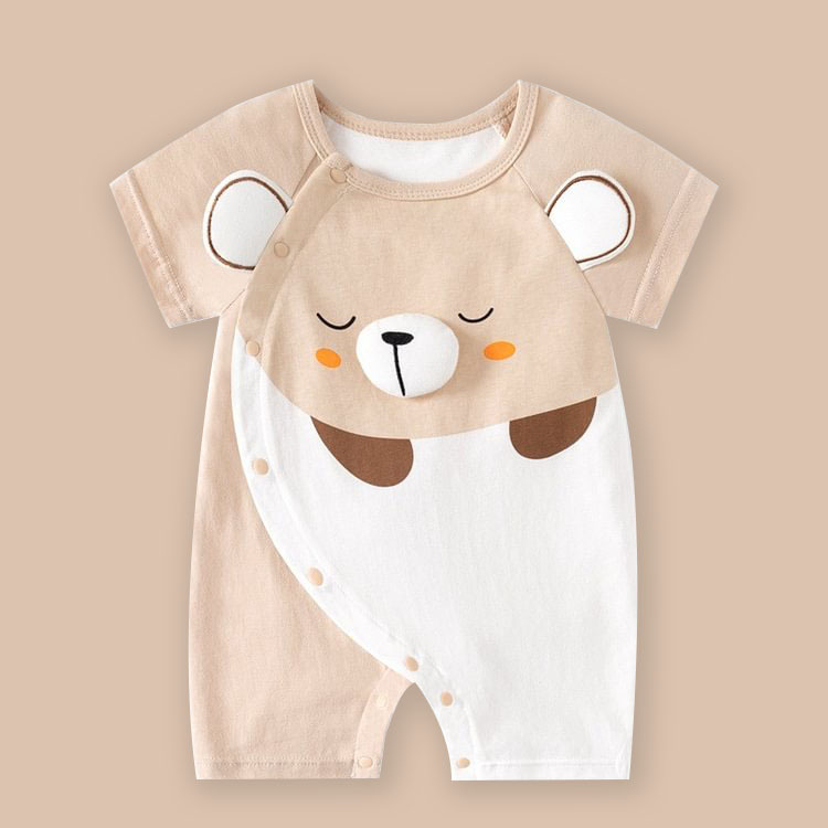 Baby Boy/Gril Pure Cotton Bear Pattern Short Sleeve Romper-kissminis