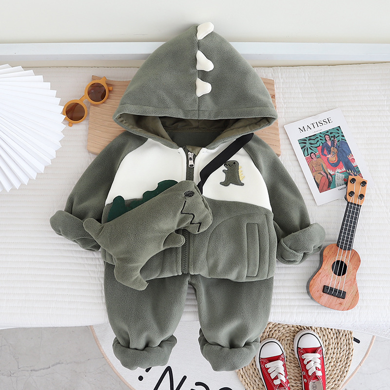 Toddler Boy/Girl Tail Dinosaur Design Plush Three Piece Set-kissminis
