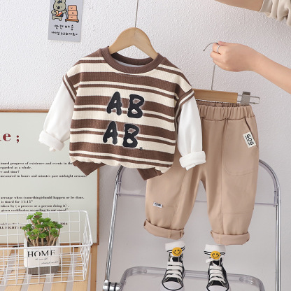 2pcs Toddler Fashion Letter Strip Sweatshirt and Pant Set-kissminis