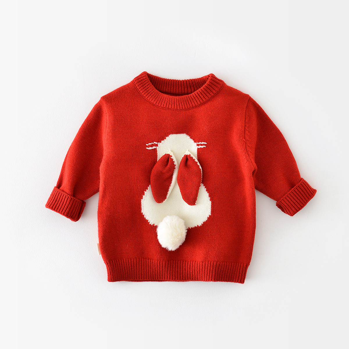 Baby Girl Red 3D Rabbit Design Long Sleeve Knitted Romper-kissminis