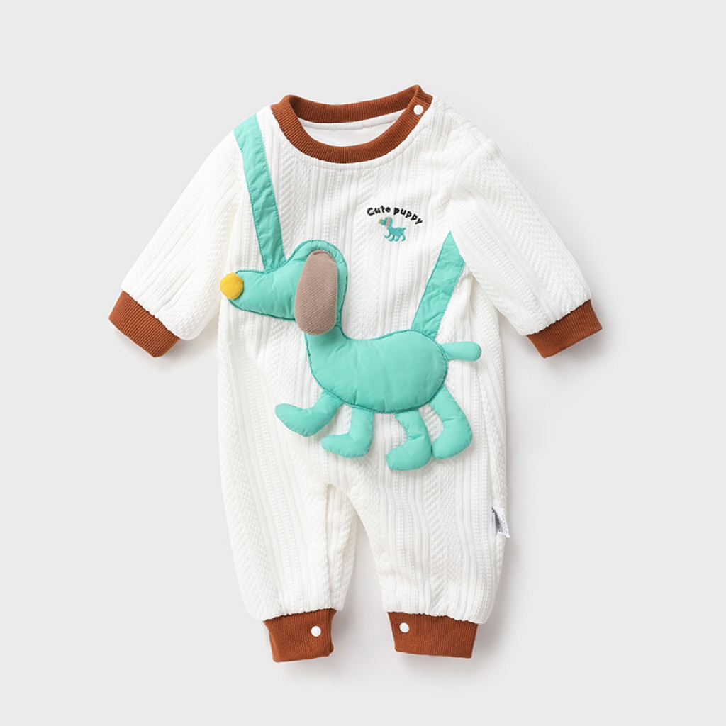 Baby & Girl Cute Puppy Knit Long Sleeve Romper-kissminis