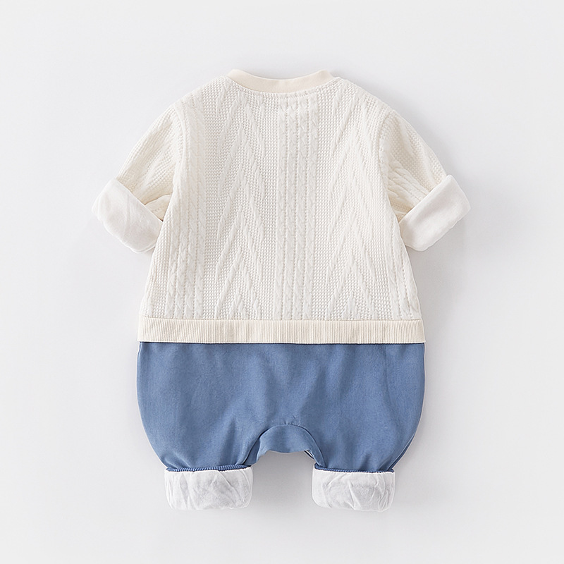 Baby Boy/Girl 95% Cotton Fake Two Pieces Cute Bear Pattern Long Sleeve Romper-kissminis