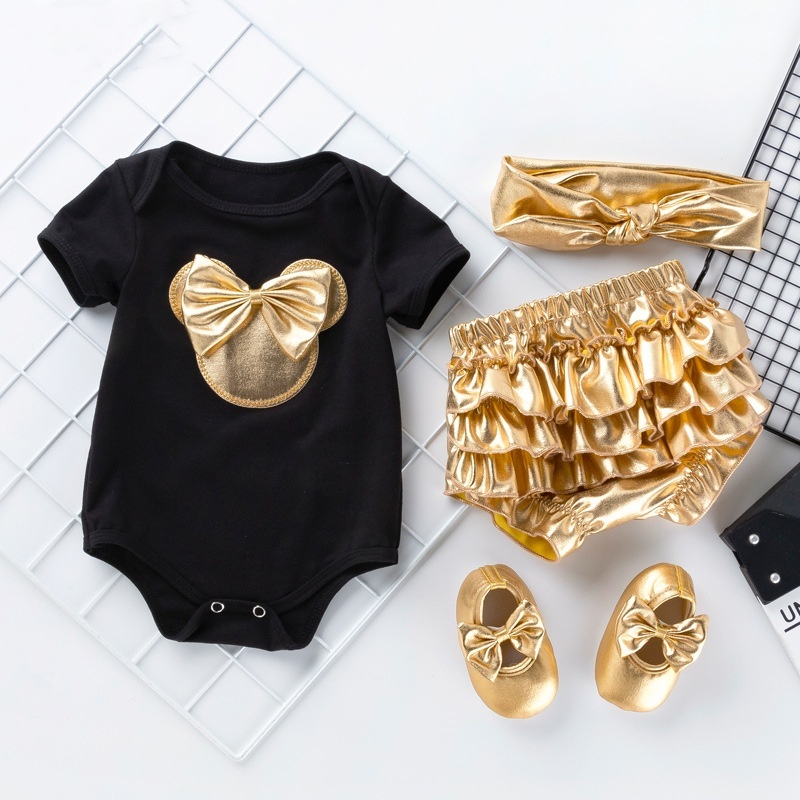 Baby Girl Mickey Mouse Bow Tie Bodysuit and Hat Set-kissminis